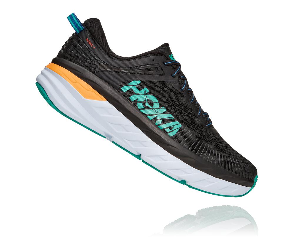 Hoka One One Bondi 7 Moški Tekaški Čevlji Črna / Turkizna SI-845031W